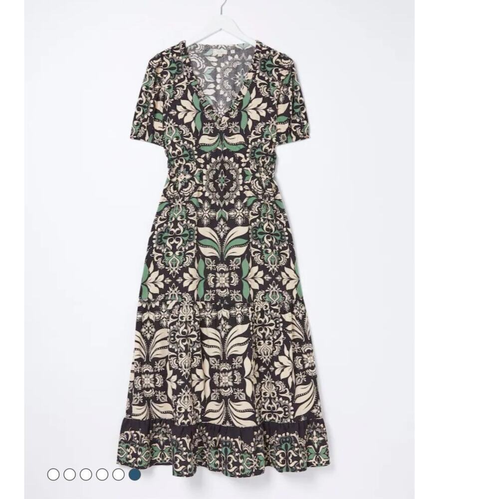 Fatface Women's Black Priya Mosaic Leaf Midi Dress Size 6 - Picture 4 of 12